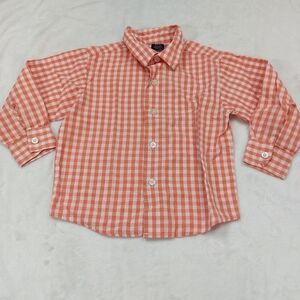 NAUTICA BOYS ORANGE AND WHITE GINGHAM CHECK BUTTON FRONT SHIRT SIZE 4T